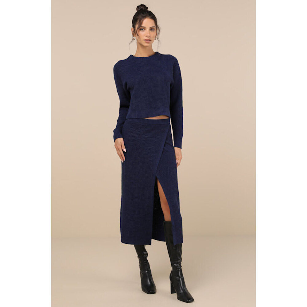 NWOT Lulus Autumn Sweetheart Navy Blue Waffle Knit Two-piece Sweater Dress